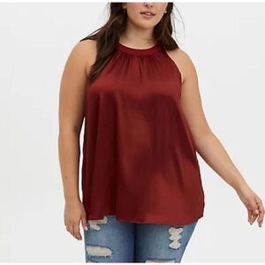 Torrid Red Goddess Halter Top Tank Flowy Shirt Satin Plus Size 3X
